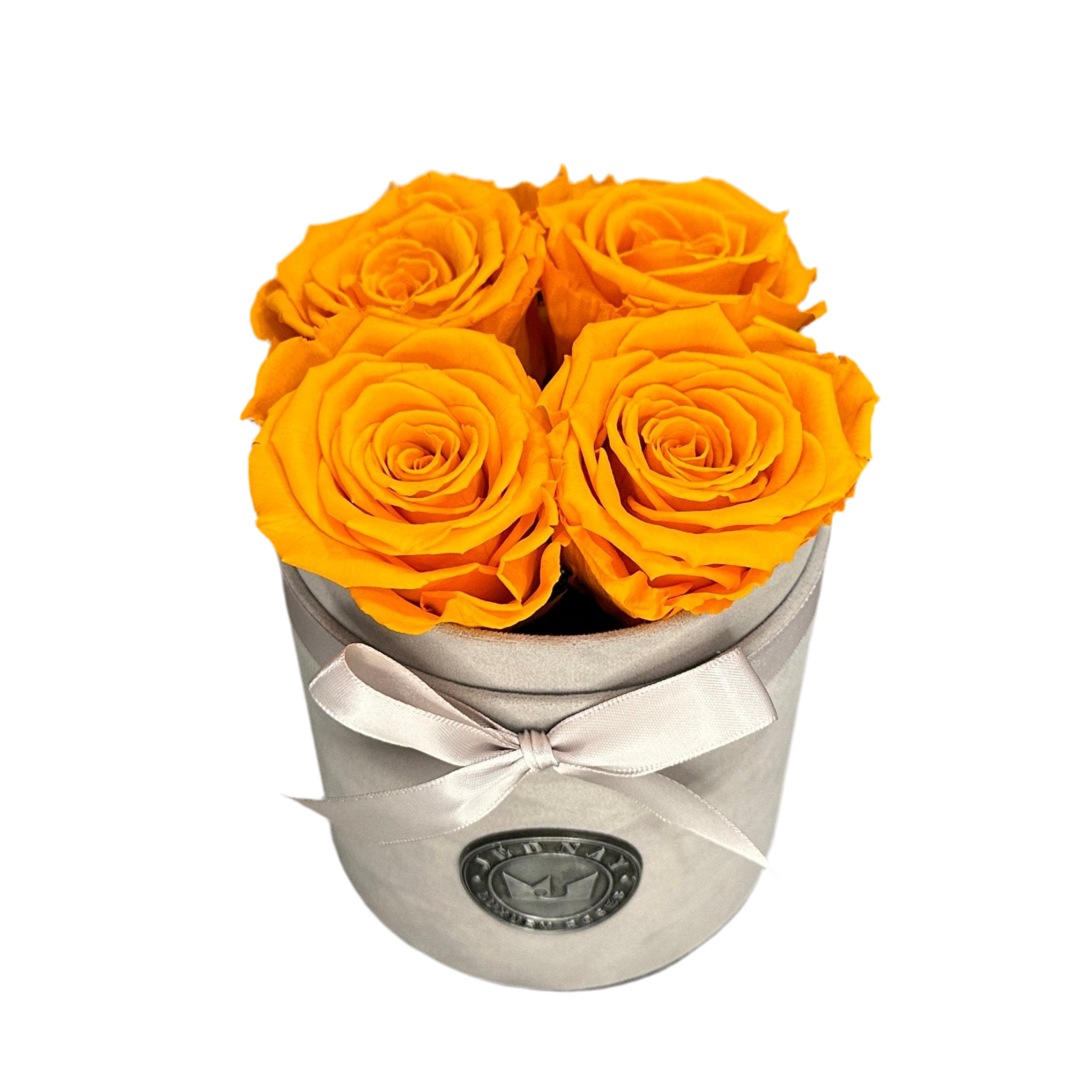 THE FOUR | SUNSET ORANGE ETERNAL ROSES | GREY SUEDE BOX