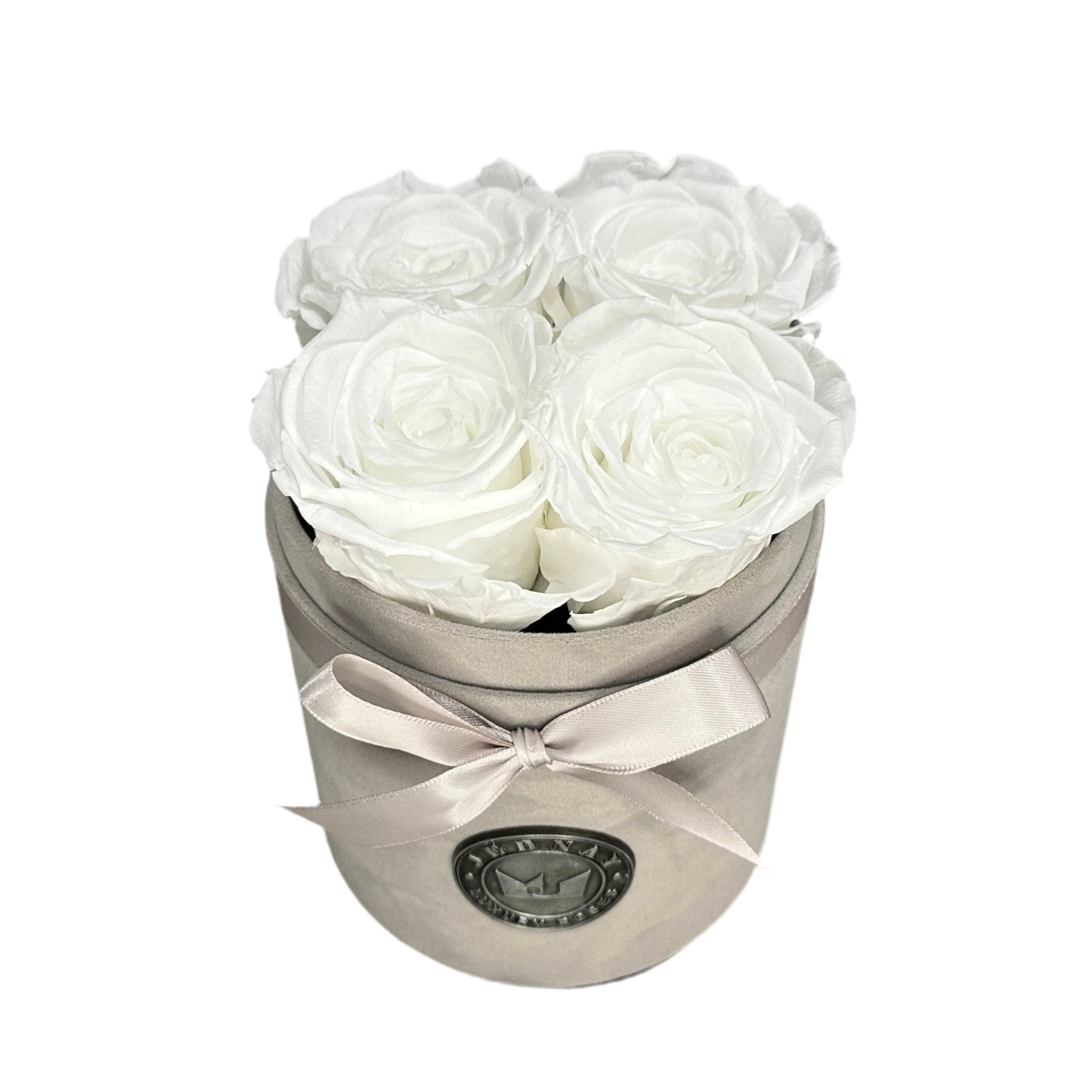 THE FOUR | ANGEL WHITE ETERNAL ROSES | GREY SUEDE BOX