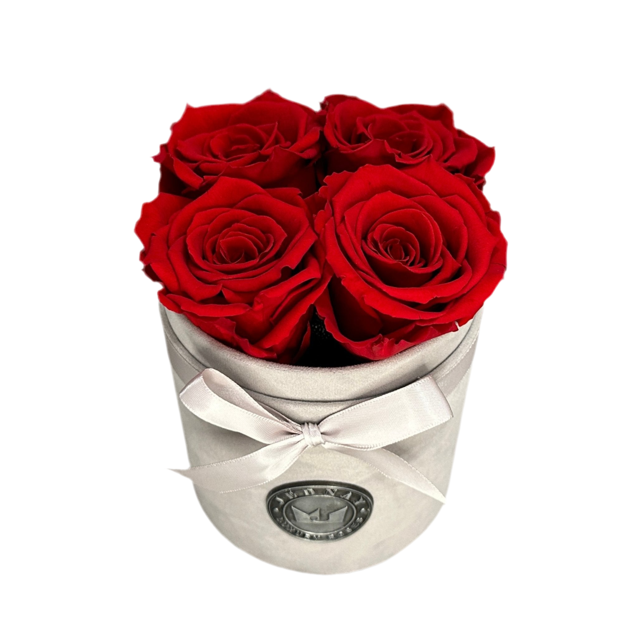 THE FOUR | CLASSIC RED ETERNAL ROSES | GREY SUEDE BOX