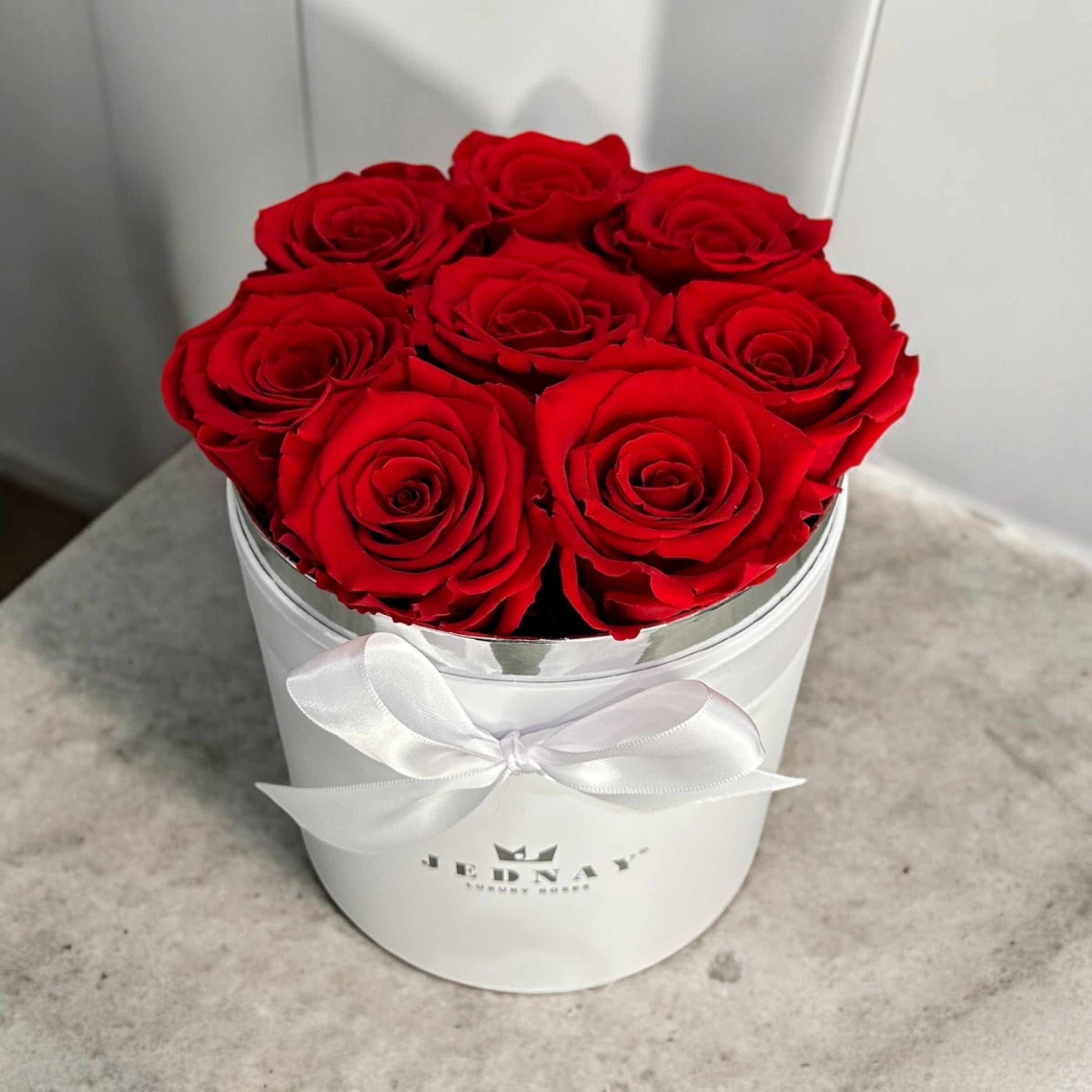 Medium Classic White Forever Rose Box - Classic Red Eternal Roses