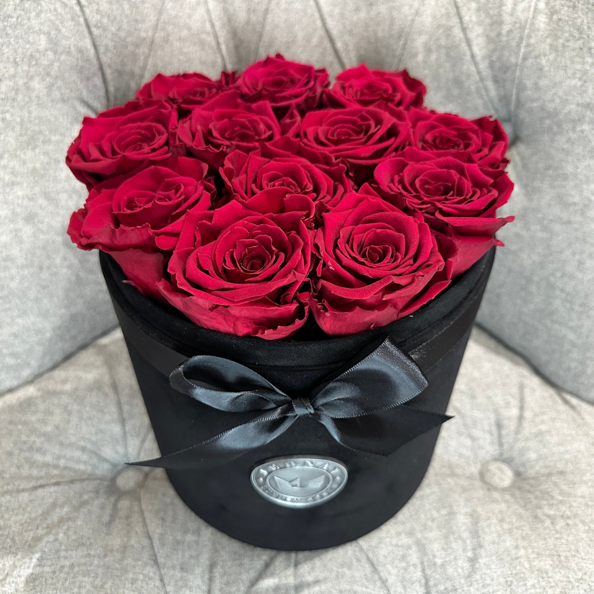 Large Black Suede Forever Rose Box - Red Red Wine Eternal Roses - Jednay Roses