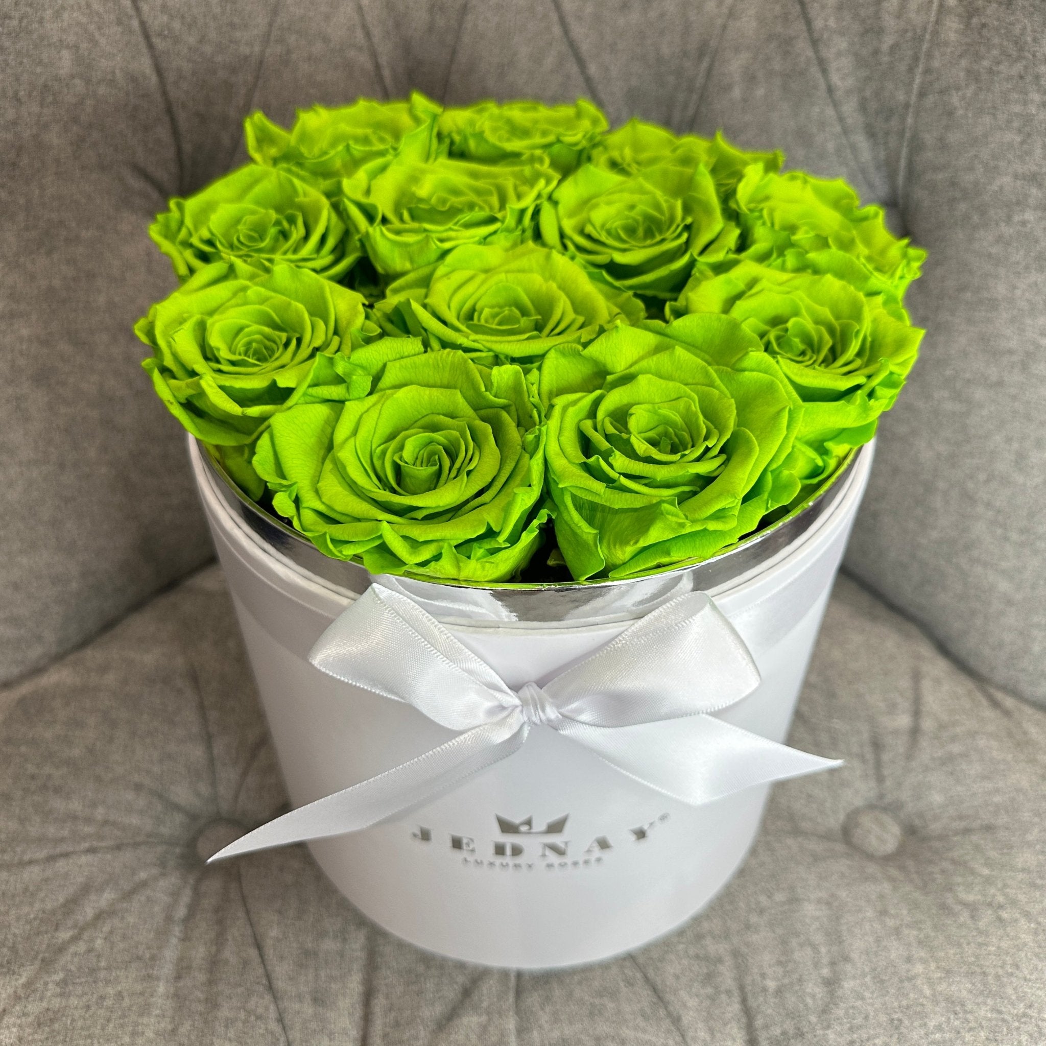 Large Classic White Forever Rose Box - Limeade Eternal Roses - Jednay Roses