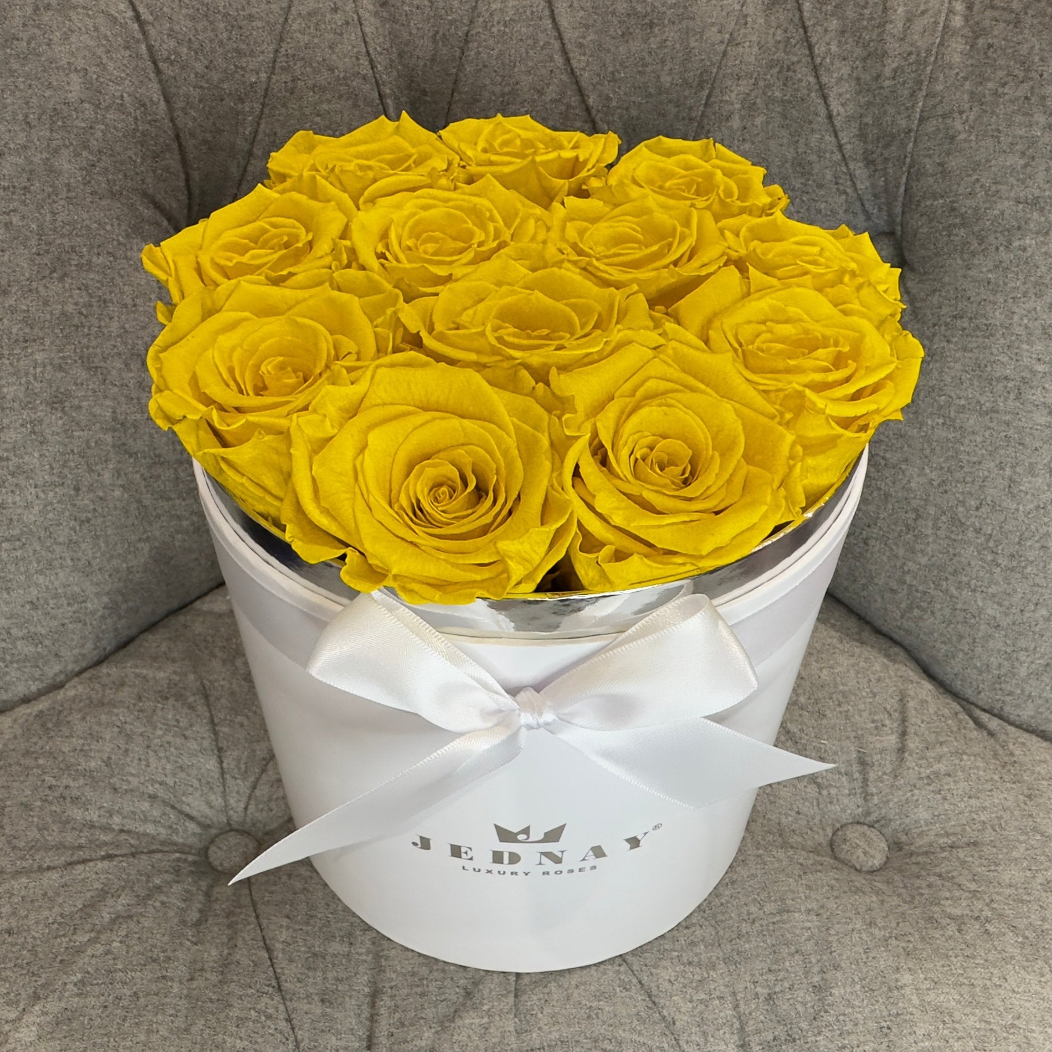 Large Classic White Forever Rose Box - Sunshine Yellow Eternal Roses - Jednay Roses