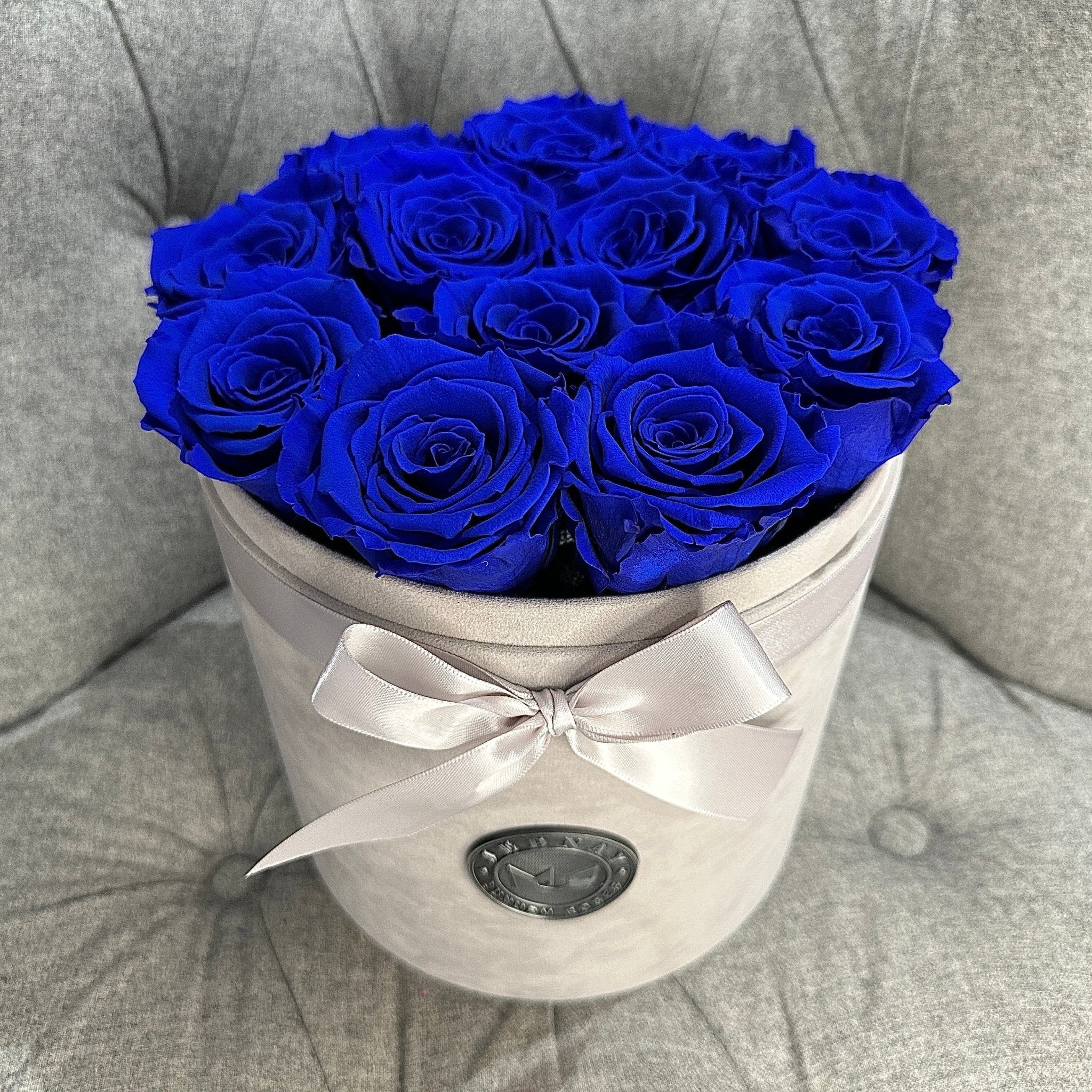 Large Grey Suede Forever Rose Box - Deep Blue Sea Eternal Roses - Jednay Roses