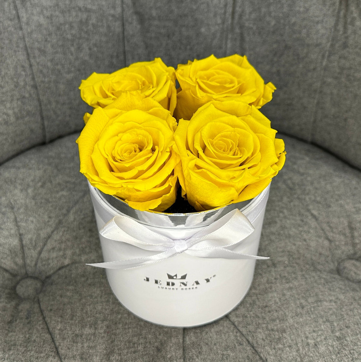 Yellow Eternal Roses | Small White Forever Rose Box By Jednay