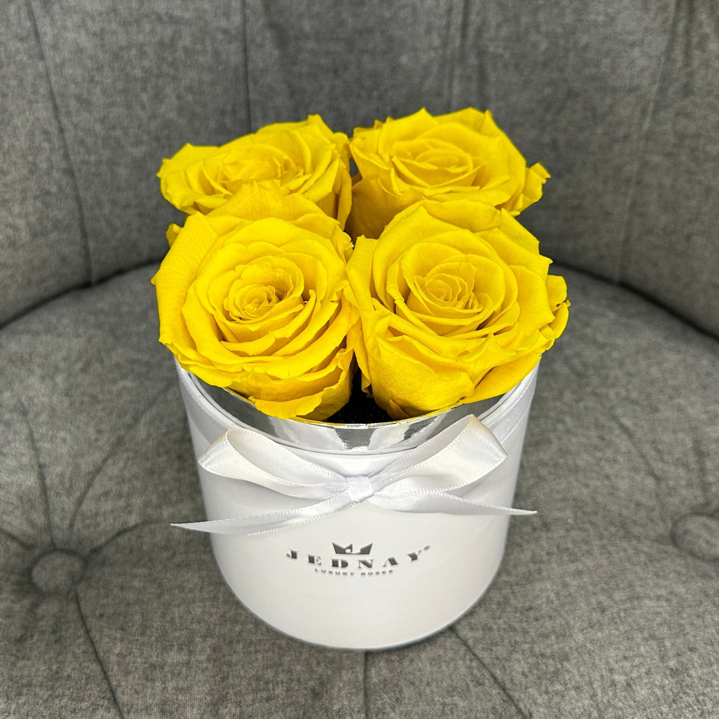 Yellow Eternal Roses | Small White Forever Rose Box By Jednay