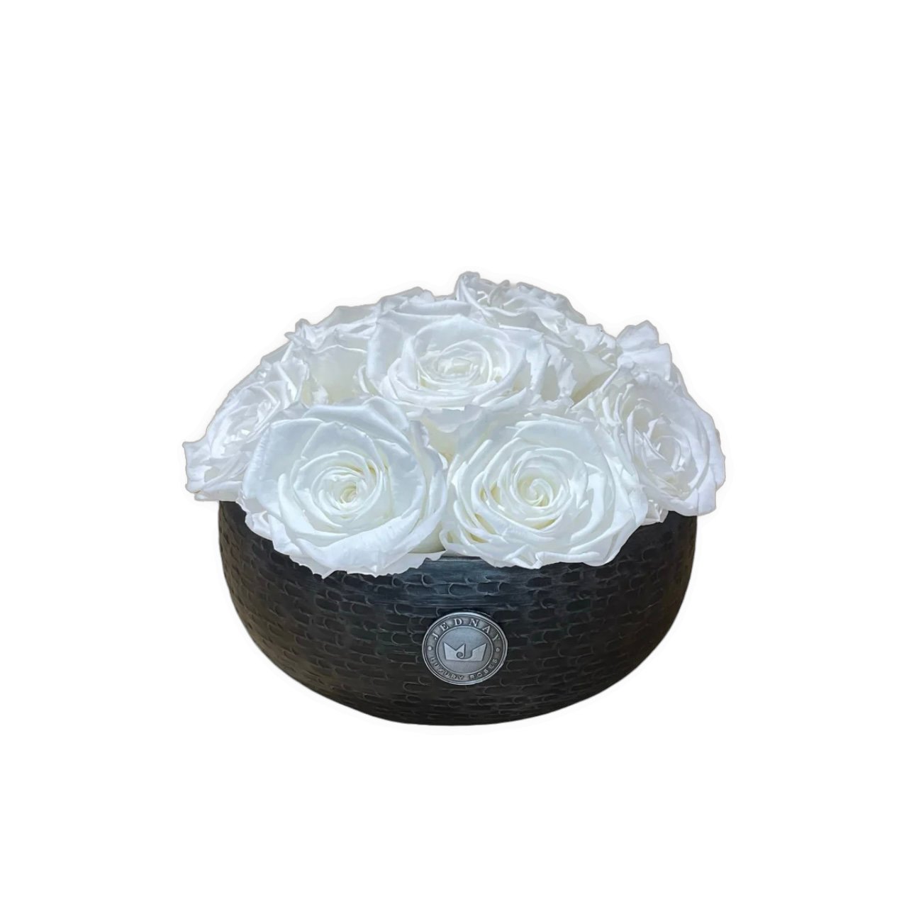 The Knightsbridge - Angel White Forever Roses - Pewter Bowl - Jednay Roses