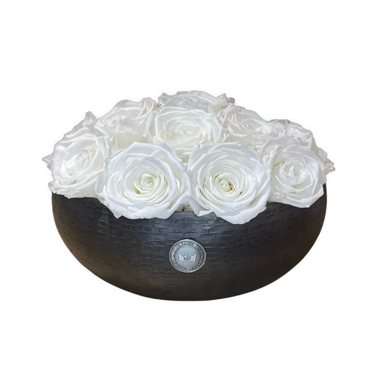 The Knightsbridge - Angel White Forever Roses - Pewter Bowl - Jednay Roses