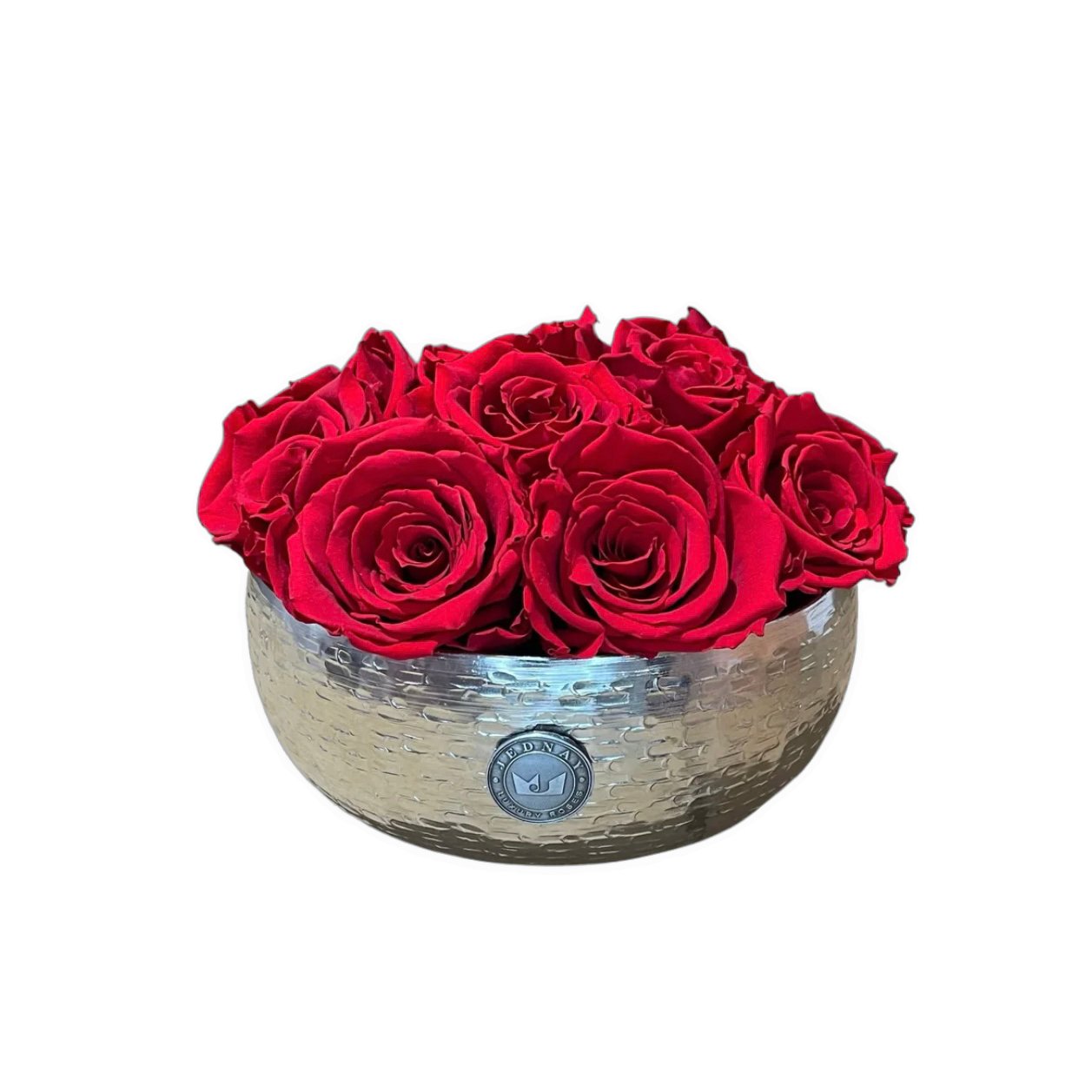 The Knightsbridge - Classic Red Forever Roses - Chrome Bowl - Jednay Roses