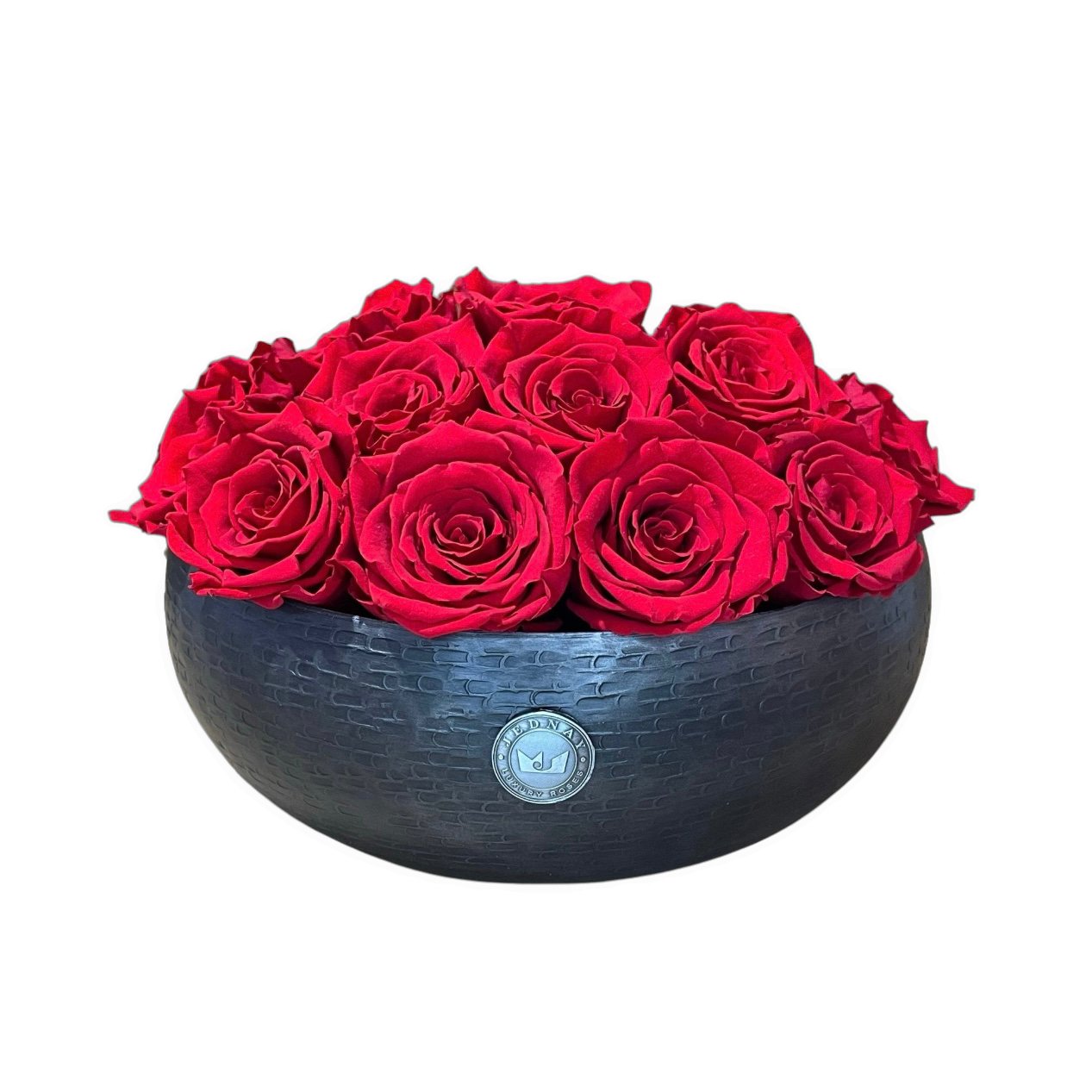 The Knightsbridge - Classic Red Forever Roses - Pewter Bowl - Jednay Roses