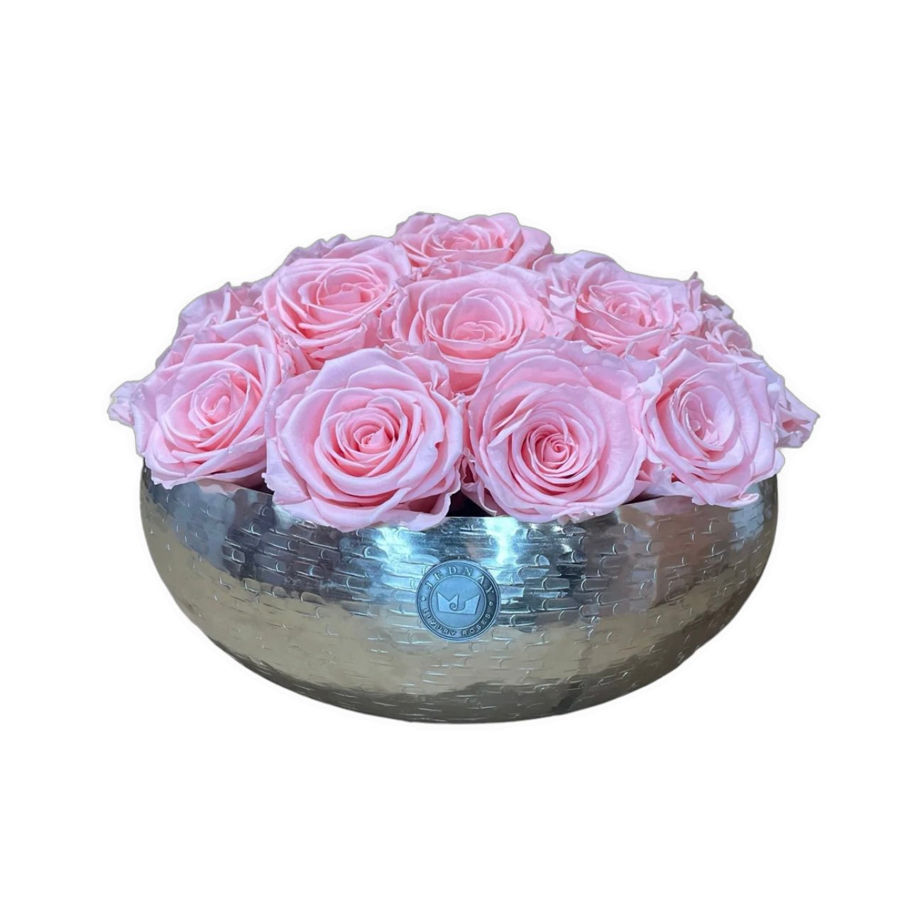 The Knightsbridge - Soft Pink Forever Roses - Chrome Bowl - Jednay Roses