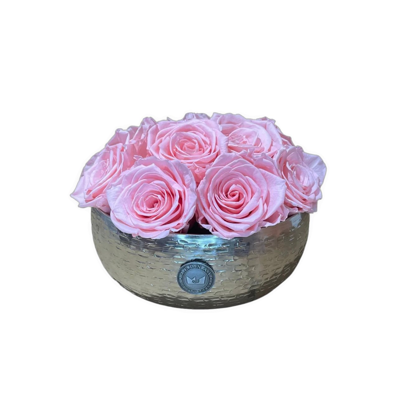 The Knightsbridge - Soft Pink Forever Roses - Chrome Bowl - Jednay Roses