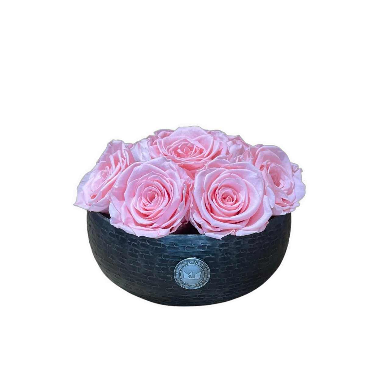 The Knightsbridge - Soft Pink Forever Roses - Pewter Bowl - Jednay Roses